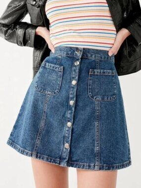 Urban Outfitters BDG Denim Button-Front High-Waisted Blue Mini Skirt, Size XS